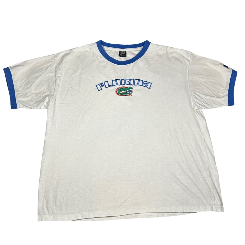 Vintage Embroidered‎ Starter Florida Gators Ringer T-Shirt 2XL White Blue Logo